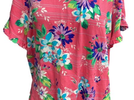 Floral Print Top Short Sleeve Rafaella, Size 1x Discount