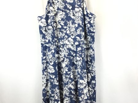 Blue & White Dress Casual Midi Fortune & Ivy, Size 1x Online now