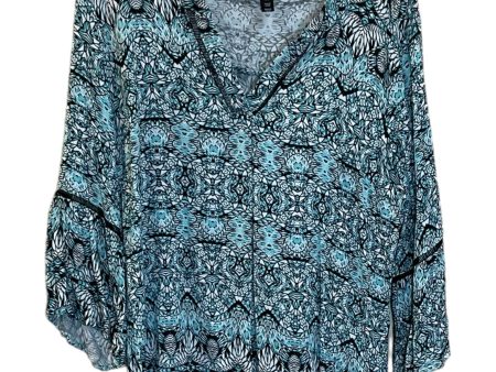 Black & Blue Tunic 3 4 Sleeve Tribal, Size L on Sale